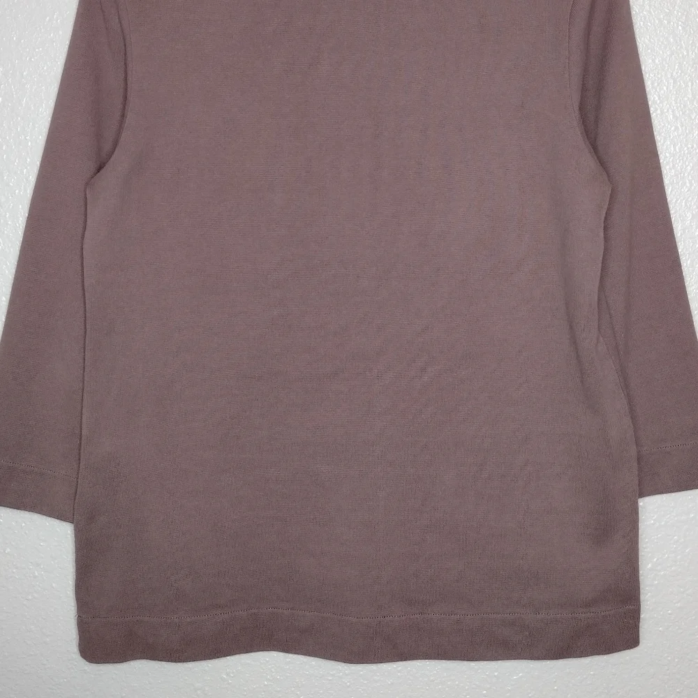 Kate Spade Saturday Boat Neck Minimalist Neutral Brown 3/4 Sleeve Top Sweater